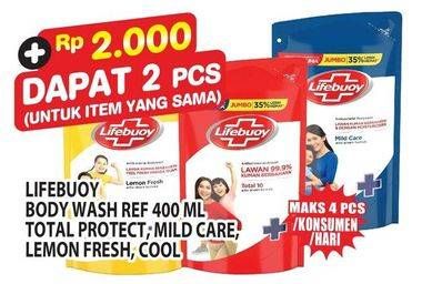 Promo Harga Lifebuoy Body Wash Total 10, Mild Care, Lemon Fresh 400 ml - Hypermart