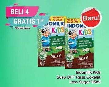 Promo Harga Indomilk Susu UHT Kids Cokelat, Less Sugar 115 ml - TIP TOP