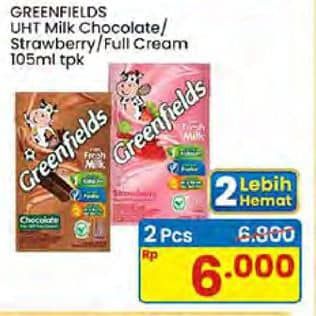 Promo Harga Greenfields UHT Chocolate, Strawberry, Full Cream 105 ml - Indomaret