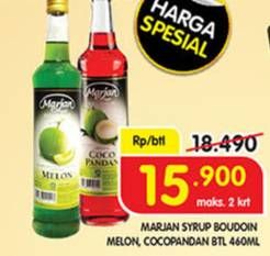 Promo Harga MARJAN Syrup Boudoin Cocopandan, Melon 460 ml - Superindo