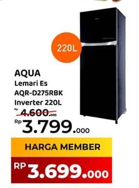 Promo Harga Aqua Fridge 2D AQR D275R 220000 ml - Yogya