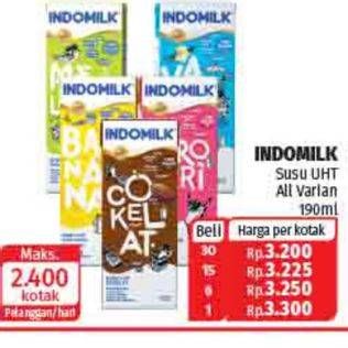 Promo Harga INDOMILK Susu UHT All Variants 190 ml - Lotte Grosir