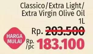 Promo Harga BERTOLLI Olive Oil Extra Virgin, Extra Light, Classico 1000 ml - LotteMart