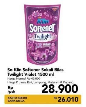 Promo Harga SO KLIN Softener Twilight Sensation Glamorous Purple 1500 ml - Carrefour