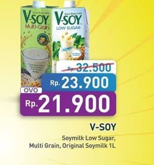 Promo Harga V-soy Soya Bean Milk Low Sugar, Multi Grain, Original 1000 ml - Hypermart