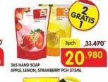 Promo Harga 365 Hand Soap Apple, Lemon, Strawberry per 3 pouch 375 ml - Superindo
