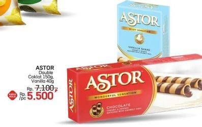 Promo Harga Astor Wafer Roll Vanilla, Double Chocolate 40 gr - LotteMart