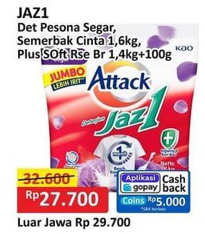 Promo Harga Attack Jaz1 Detergent Powder Pesona Segar, Semerbak Cinta, +Softener Rose Berry 1700 gr - Alfamart