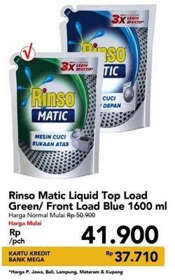 Promo Harga RINSO Detergent Matic Liquid Front Load, Top Load 1600 ml - Carrefour