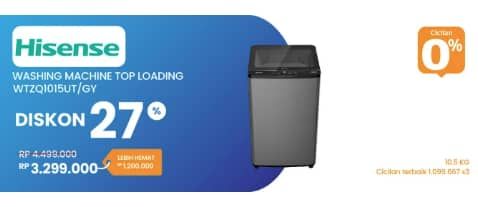 Promo Harga Hisense WTZQ1015UT Mesin Cuci Top Loading 10.5kg  - Electronic City