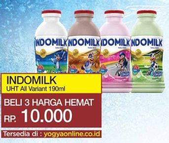 Promo Harga INDOMILK Susu Cair Botol All Variants per 3 botol 190 ml - Yogya