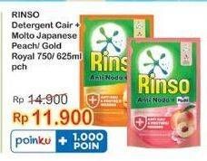 Promo Harga RINSO Liquid Detergent + Molto Japanese Peach, + Molto Royal Gold 625 ml - Indomaret