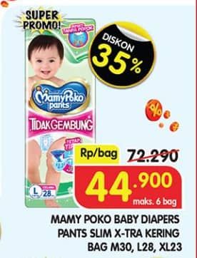Promo Harga Mamy Poko Pants Xtra Kering Slim Tidak Gembung M30, L28, XL23 23 pcs - Superindo