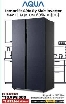 Promo Harga Aqua AQR-CSE605RBC (CB) | Kulkas Side By Side Inverter 542 ltr - COURTS
