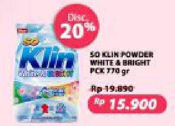 Promo Harga SO KLIN White & Bright Detergent 770 gr - Superindo