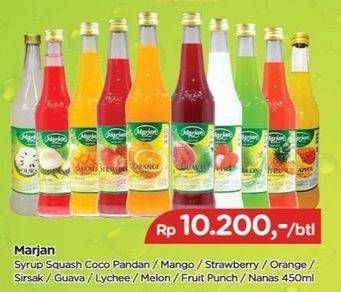 Promo Harga Marjan Syrup Squash Coco Pandan, Mango, Strawberry, Orange, Sirsak, Jambu, Leci, Melon, FruitPunch, Nanas 450 ml - TIP TOP