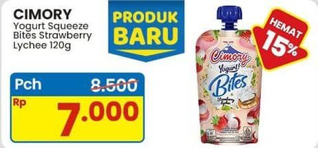 Promo Harga Cimory Yoghurt Squeeze Bites Strawberry Lychee 120 gr - Indomaret