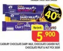 Promo Harga Cadbury Dairy Milk Original, Cashew Nut, Fruit Nut 30 gr - Superindo