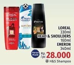 Promo Harga EMERON Shampoo 340ml/HEAD & SHOULDER Shampoo 160ml/LOREAL Shampoo 330ml  - LotteMart