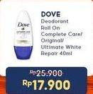 Promo Harga Dove Deo Roll On Complete Care, Original Nourish Smooth, Ultimate White, Ultimate Repair 40 ml - Indomaret
