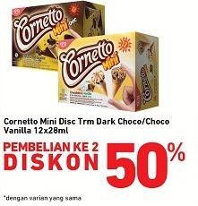 Promo Harga WALLS Cornetto Mini Chocolate Vanilla, Tiramisu Dark Chocolate per 12 pcs 28 ml - Carrefour