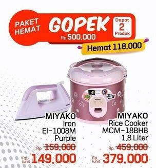 Promo Harga MIYAKO Iron EI-1008M Purple + Rice Cooker MCM-18BHB 1,8L  - Lotte Grosir