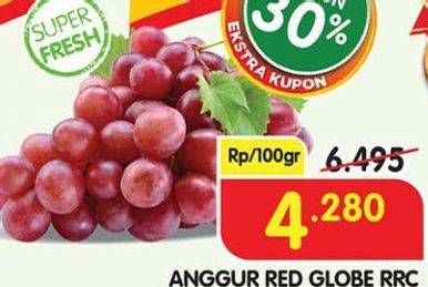 Promo Harga Anggur Red Globe RRC per 100 gr - Superindo