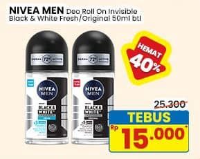 Promo Harga Nivea Men Deo Roll On Black White Invisible Fresh, Black White Invisible Original 50 ml - Indomaret