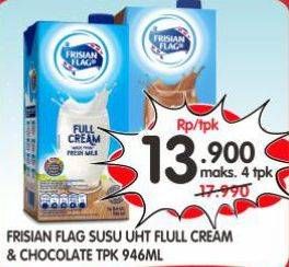Promo Harga Frisian Flag Susu UHT Purefarm Full Cream, Swiss Chocolate 946 ml - Superindo