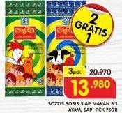 Promo Harga SO GOOD Sozzis Ayam, Sapi per 3 pcs 75 gr - Superindo