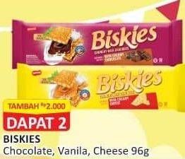 Promo Harga Biskies Sandwich Biscuit Vanilla, Cheese, Chocolate 108 gr - Alfamart