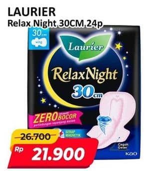 Promo Harga Laurier Relax Night 30cm 24 pcs - Alfamart