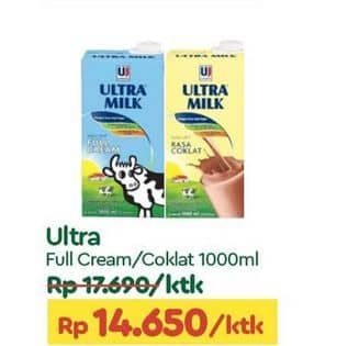 Promo Harga Ultra Milk Susu UHT Full Cream, Coklat 1000 ml - TIP TOP