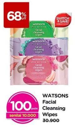 Promo Harga Watsons Facial Cleansing Wipes 3 in 1 Micellar Water 20 sheet - Watsons