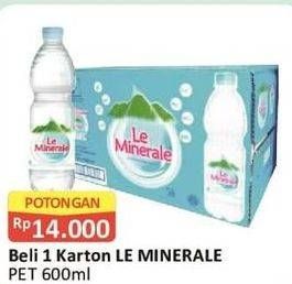 Promo Harga LE MINERALE Air Mineral per 24 botol 600 ml - Alfamart