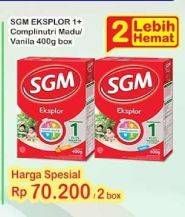 Promo Harga SGM Eksplor 1+ Susu Pertumbuhan Madu, Vanila per 2 box 400 gr - Indomaret