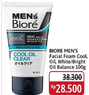 Promo Harga Biore Mens Facial Foam Bright Oil Clear, Double Scrub Cool Oil Clear, Oil Balance, White Energy 100 ml - Alfamidi