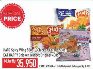 Promo Harga HATO Spicy Wing/Chicken Karage 500gr / EAT HAPPY Chicken Nugget Original 400gr  - Hypermart