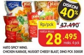 Promo Harga HATO Chicken Karage/ Spicy Wing/ Nugget Cheesy Blast, Dino 500 gr - Superindo