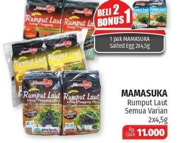 Promo Harga MAMASUKA Rumput Laut Panggang All Variants per 2 bungkus 4 gr - Lotte Grosir