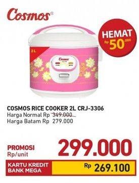 Promo Harga COSMOS CRJ 3306 Rice Cooker 2000 ml - Carrefour