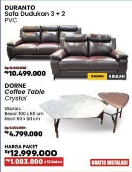 Promo Harga Courts Duranto Sofa Dudukan 3 + 2 | PVC + Courts Dorne Coffee Table Crystal    - COURTS