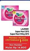 Promo Harga Laurier Active Day Super Maxi NonWing, Wing 30 pcs - Hypermart