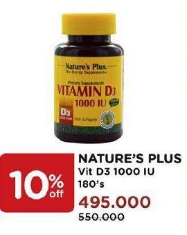 Promo Harga NATURES PLUS Vitamin D3 1000IU 180 pcs - Watsons