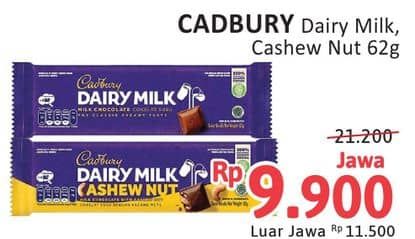 Promo Harga Cadbury Dairy Milk Original, Cashew Nut 62 gr - Alfamidi