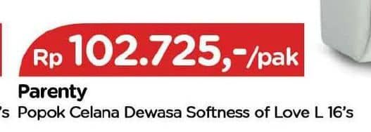 Promo Harga Parenty Softness Of Love Adult Diapers Pants L16 16 pcs - TIP TOP