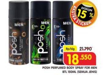 Promo Harga POSH Men Perfumed Body Spray All Variants 150 ml - Superindo