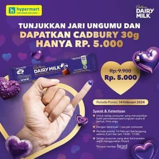Promo Harga Cadbury Dairy Milk 30 gr - Hypermart