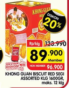 Promo Harga Khong Guan Assorted Biscuit Red Persegi 1600 gr - Superindo