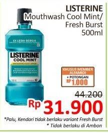 Promo Harga LISTERINE Mouthwash Antiseptic Cool Mint, Fresh Burst 500 ml - Alfamidi
